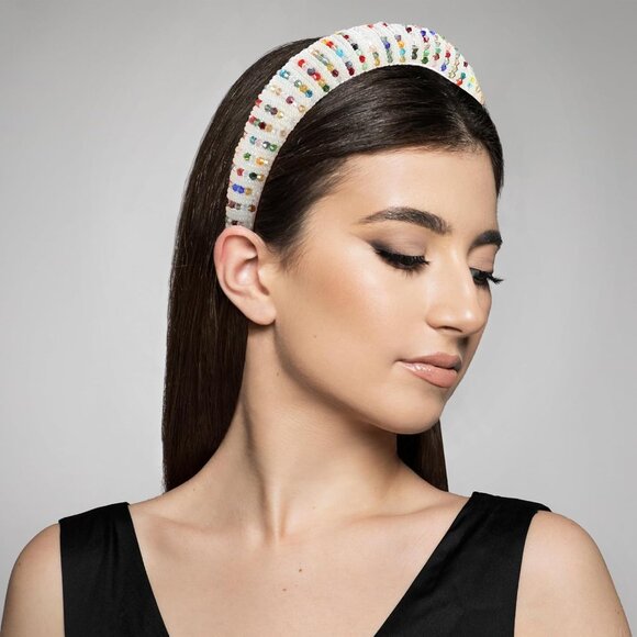 Beaded White & Multi Padded Hair Headband New